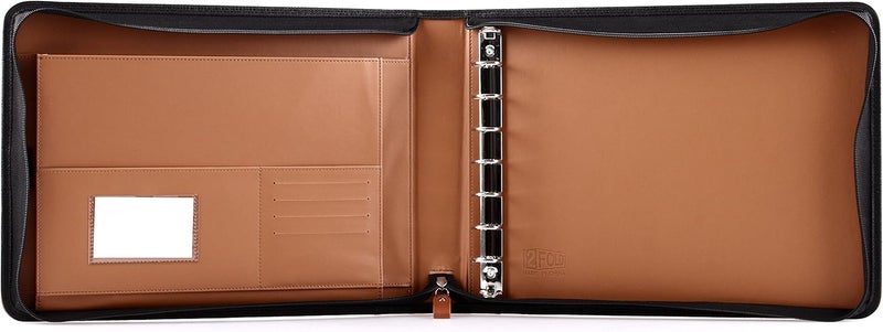 2Fold Zippered Business Checkbook Binder - 7 Ring Binder for Business Checks with Built-in Organizer and Card Case - PU Leather Portfolio for up to 600 3-Up Checks (Light Brown) - Image 5